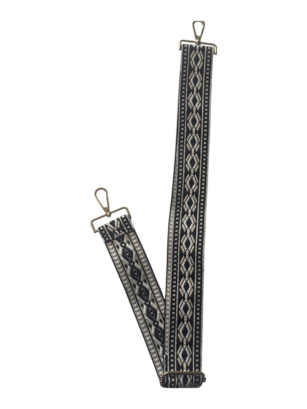 Adjustable Replacement Purse Strap Black Cream White with Geometric Pattern